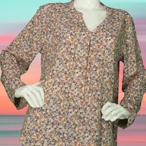 Gaharu Floral Flower Print Long Sleeve Blouse Top XL